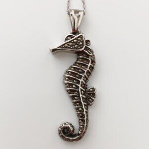 Marcasite Sea Horse Pendant with 18" Chain in Stainless Steel